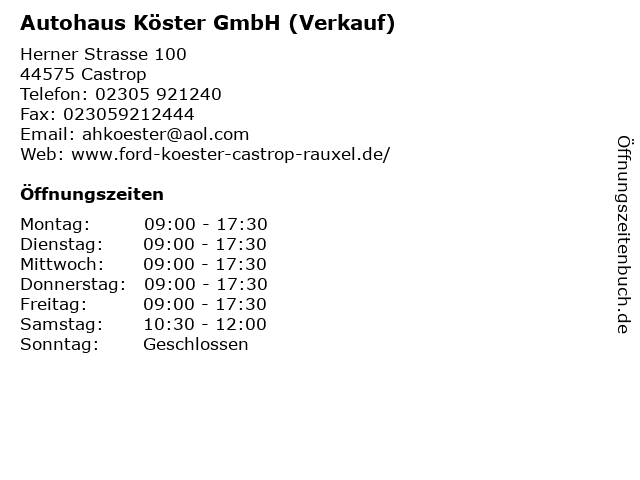 Autohaus Köster GmbH (Verkauf) in Castrop: Adresse und Öffnungszeiten