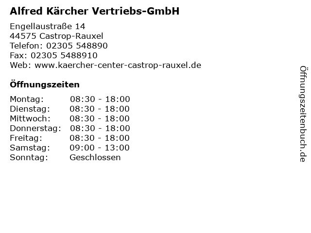 Alfred Kärcher Vertriebs-GmbH in Castrop-Rauxel: Adresse und Öffnungszeiten