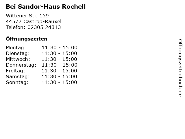 Bei Sandor-Haus Rochell in Castrop-Rauxel: Adresse und Öffnungszeiten