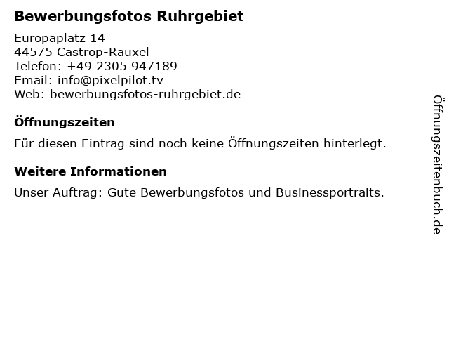 Bewerbungsfotos Ruhrgebiet in Castrop-Rauxel: Adresse und Öffnungszeiten