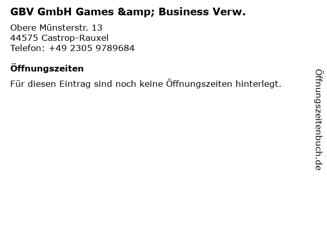 GBV GmbH Games & Business Verw. in Castrop-Rauxel: Adresse und Öffnungszeiten