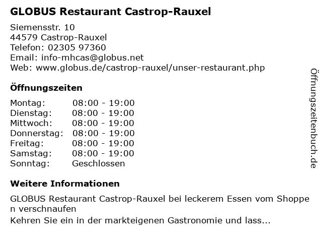 GLOBUS Restaurant Castrop-Rauxel in Castrop-Rauxel: Adresse und Öffnungszeiten