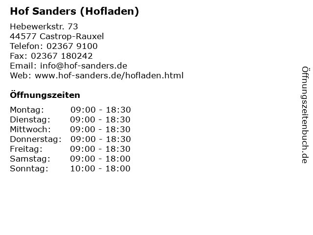 Hof Sanders (Hofladen) in Castrop-Rauxel: Adresse und Öffnungszeiten