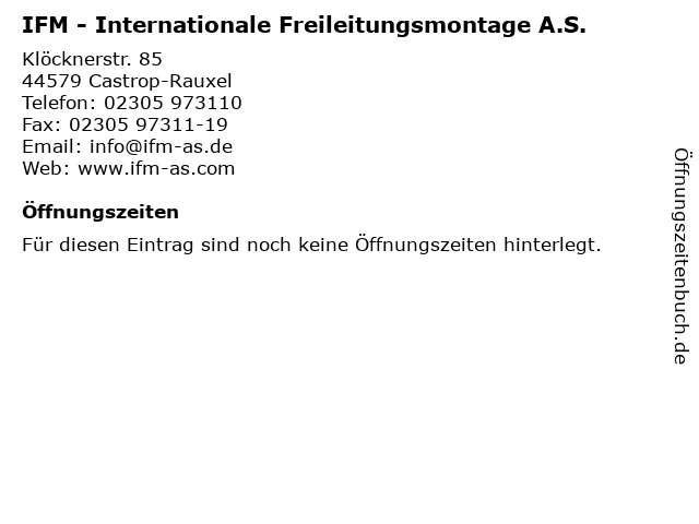 IFM - Internationale Freileitungsmontage A.S. in Castrop-Rauxel: Adresse und Öffnungszeiten