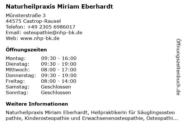 Naturheilpraxis Miriam Eberhardt in Castrop-Rauxel: Adresse und Öffnungszeiten
