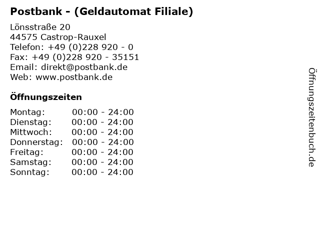 Postbank - (Geldautomat Filiale) in Castrop-Rauxel: Adresse und Öffnungszeiten