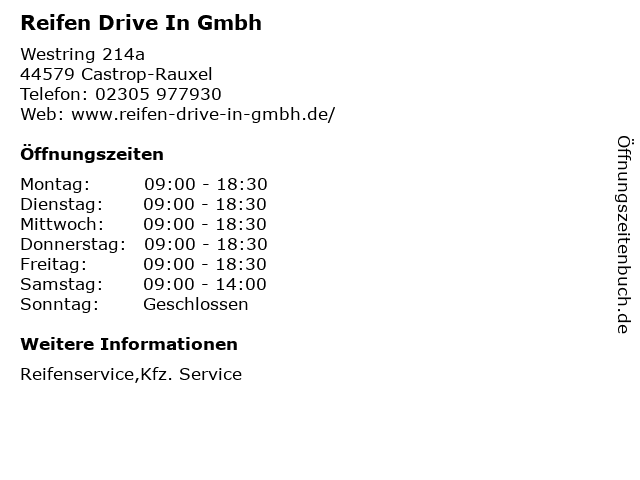 Reifen Drive In Gmbh in Castrop-Rauxel: Adresse und Öffnungszeiten