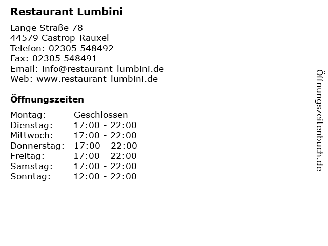 Restaurant Lumbini in Castrop-Rauxel: Adresse und Öffnungszeiten