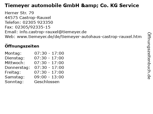 Tiemeyer automobile GmbH & Co. KG Service in Castrop-Rauxel: Adresse und Öffnungszeiten