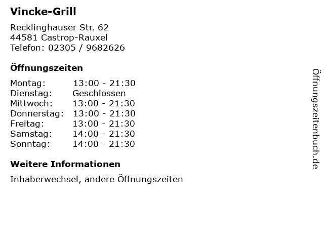 Vincke-Grill in Castrop-Rauxel: Adresse und Öffnungszeiten