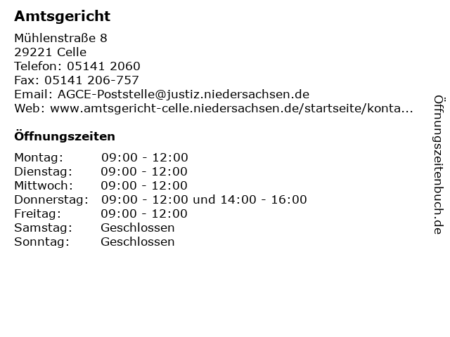 ᐅ Amtsgericht in Celle Telefonnummer Öffnungszeiten Adresse
