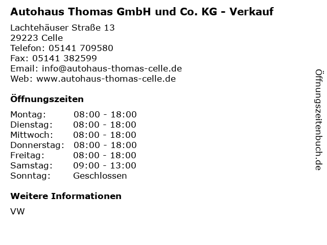Autohaus Thomas GmbH und Co. KG - Verkauf in Celle: Adresse und Öffnungszeiten
