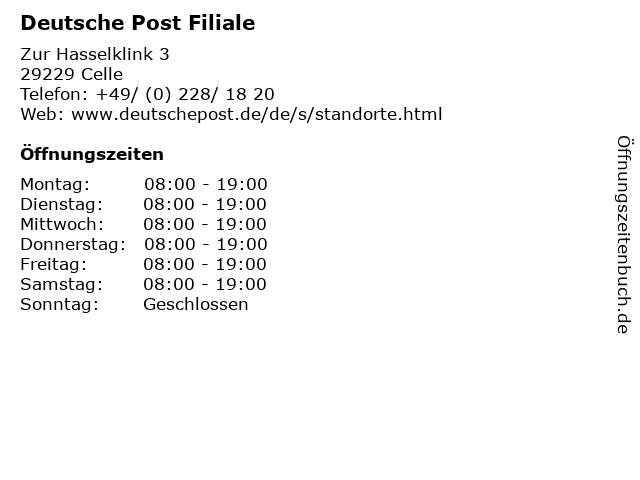 Deutsche Post Filiale in Celle: Adresse und Öffnungszeiten