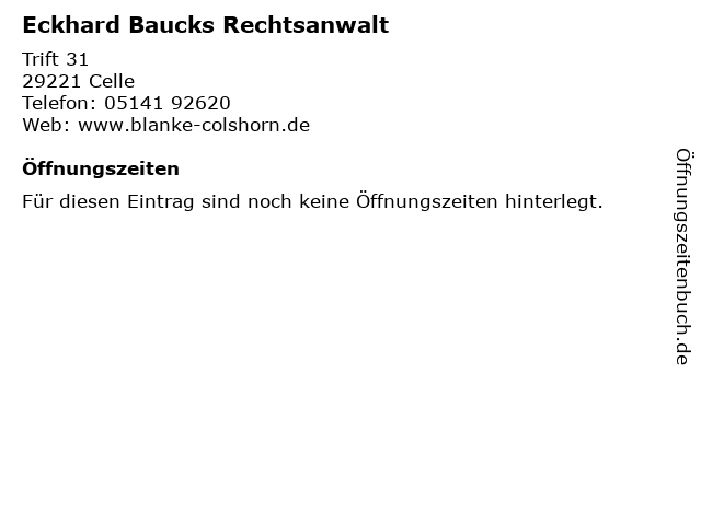 Eckhard Baucks Rechtsanwalt in Celle: Adresse und Öffnungszeiten