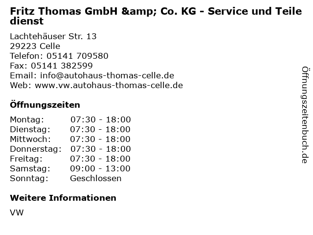 Fritz Thomas GmbH & Co. KG - Service und Teiledienst in Celle: Adresse und Öffnungszeiten