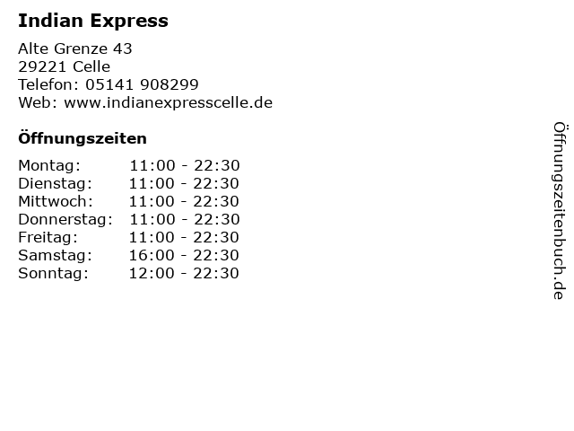 Indian Express in Celle: Adresse und Öffnungszeiten