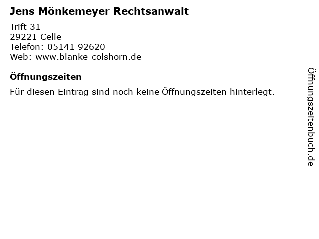 Jens Mönkemeyer Rechtsanwalt in Celle: Adresse und Öffnungszeiten