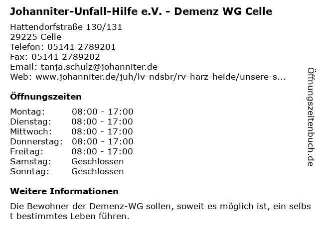 Johanniter-Unfall-Hilfe e.V. - Demenz WG Celle in Celle: Adresse und Öffnungszeiten