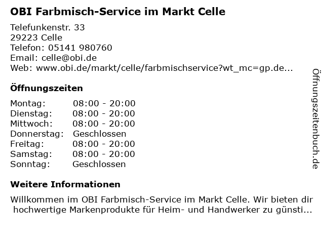 OBI Farbmisch-Service im Markt Celle in Celle: Adresse und Öffnungszeiten