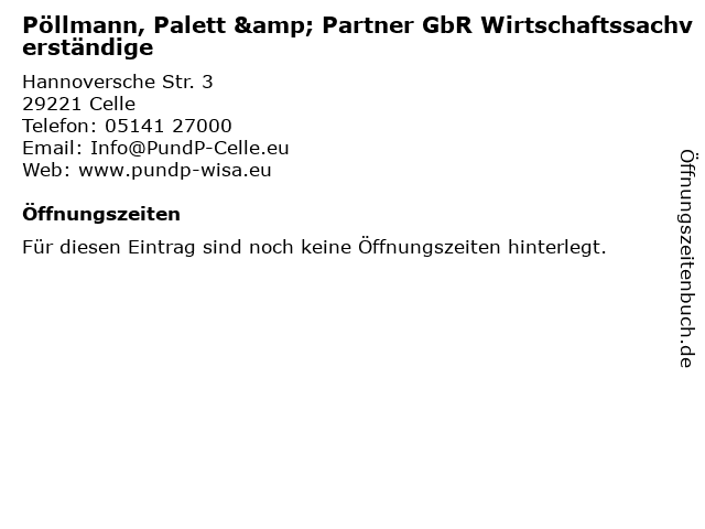 Pöllmann, Palett & Partner GbR Wirtschaftssachverständige in Celle: Adresse und Öffnungszeiten
