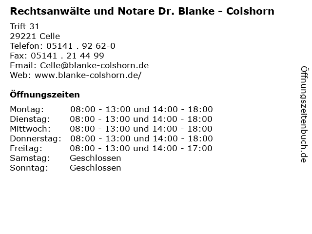 Rechtsanwälte und Notare Dr. Blanke - Colshorn in Celle: Adresse und Öffnungszeiten