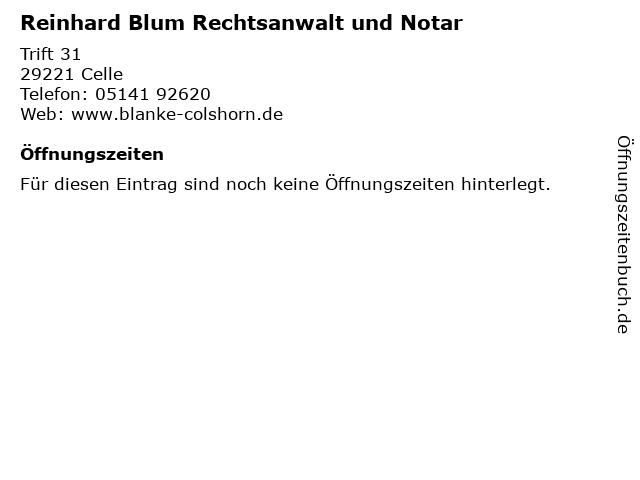 Reinhard Blum Rechtsanwalt und Notar in Celle: Adresse und Öffnungszeiten