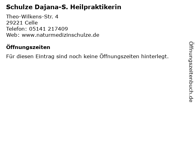 Schulze Dajana-S. Heilpraktikerin in Celle: Adresse und Öffnungszeiten
