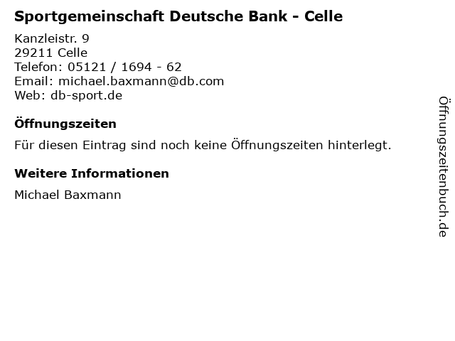 Sportgemeinschaft Deutsche Bank - Celle in Celle: Adresse und Öffnungszeiten