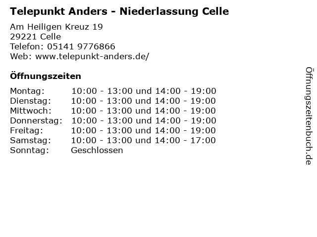 Telepunkt Anders - Niederlassung Celle in Celle: Adresse und Öffnungszeiten