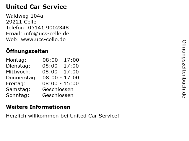 United Car Service in Celle: Adresse und Öffnungszeiten