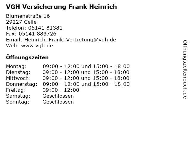 VGH Versicherung Frank Heinrich in Celle: Adresse und Öffnungszeiten