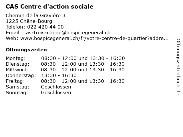 CAS Centre d'action sociale in Chêne-Bourg: Adresse und Öffnungszeiten