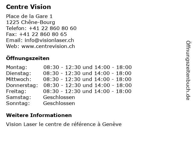 Centre Vision in Chêne-Bourg: Adresse und Öffnungszeiten