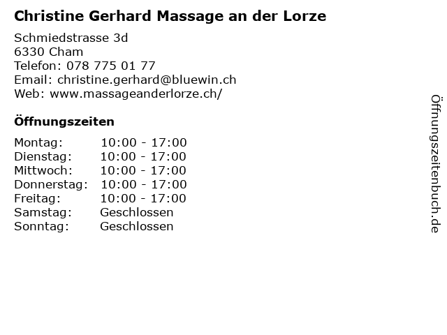 Christine Gerhard Massage an der Lorze in Cham: Adresse und Öffnungszeiten
