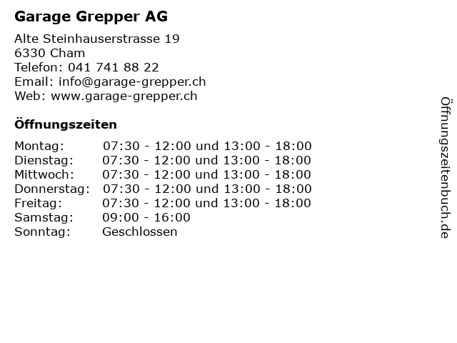Garage Grepper AG in Cham: Adresse und Öffnungszeiten