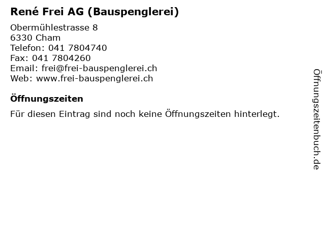 René Frei AG (Bauspenglerei) in Cham: Adresse und Öffnungszeiten
