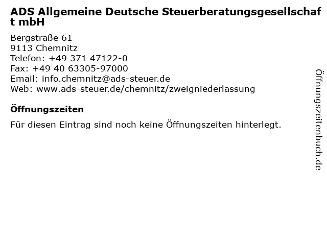 ADS Allgemeine Deutsche Steuerberatungsgesellschaft mbH in Chemnitz: Adresse und Öffnungszeiten