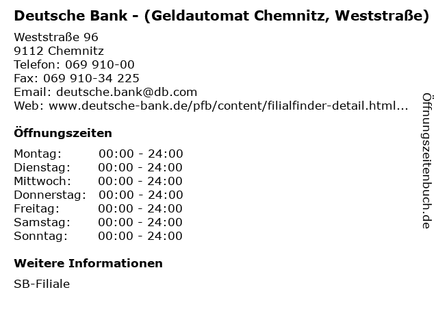 ᐅ Offnungszeiten Deutsche Bank Geldautomat Chemnitz