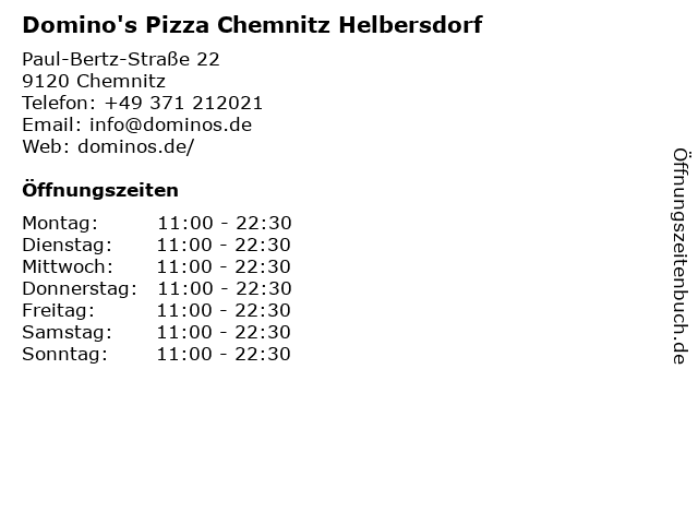 Domino's Pizza Chemnitz Helbersdorf in Chemnitz: Adresse und Öffnungszeiten