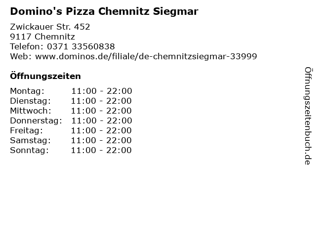 Domino's Pizza Chemnitz Siegmar in Chemnitz: Adresse und Öffnungszeiten