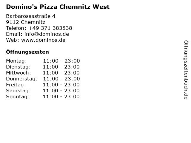 Domino's Pizza Chemnitz West in Chemnitz: Adresse und Öffnungszeiten