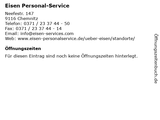 Eisen Personal-Service in Chemnitz: Adresse und Öffnungszeiten