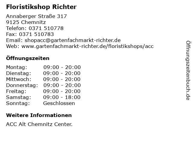 Floristikshop Richter in Chemnitz: Adresse und Öffnungszeiten