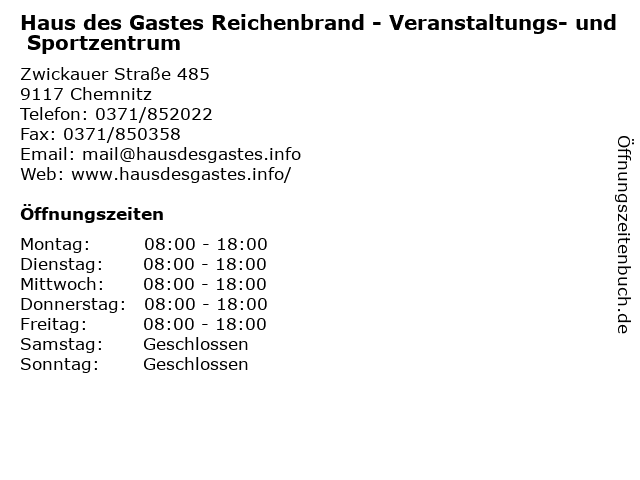 ᐅ Offnungszeiten Haus Des Gastes Reichenbrand Veranstaltungs