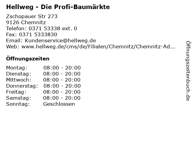 Hellweg - Die Profi-Baumärkte in Chemnitz: Adresse und Öffnungszeiten