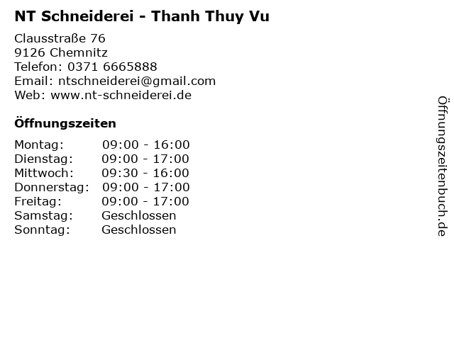 NT Schneiderei - Thanh Thuy Vu in Chemnitz: Adresse und Öffnungszeiten