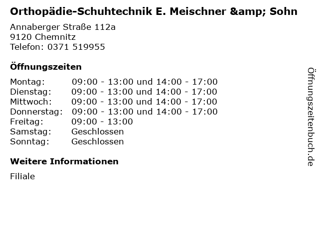 Orthopädie-Schuhtechnik E. Meischner & Sohn in Chemnitz: Adresse und Öffnungszeiten