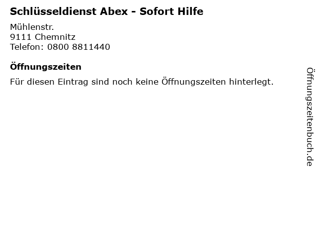 ᐅ Offnungszeiten Schlusseldienst Abex Sofort Hilfe Muhlenstr In Chemnitz