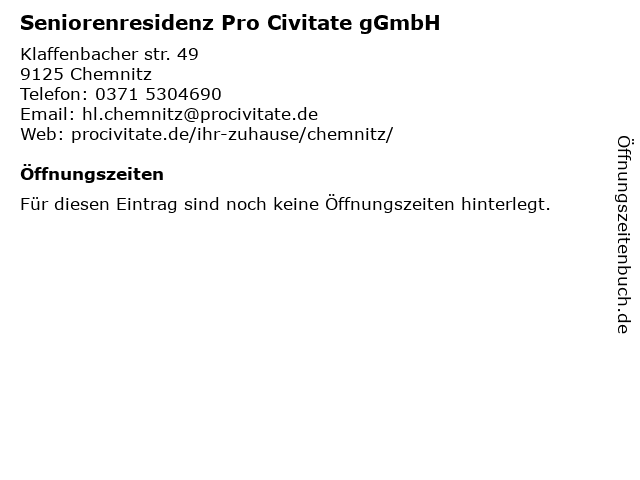 Seniorenresidenz Pro Civitate gGmbH in Chemnitz: Adresse und Öffnungszeiten