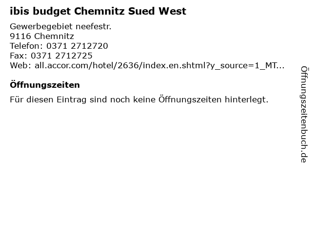 ibis budget Chemnitz Sued West in Chemnitz: Adresse und Öffnungszeiten